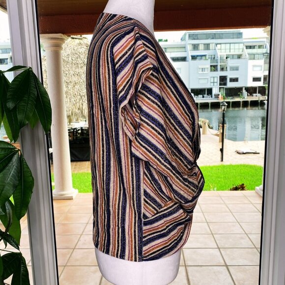 Zara Trafaluc Striped Shimmer/Glitter Multi-Colored Twist Top, Size L - Picture 2 of 8